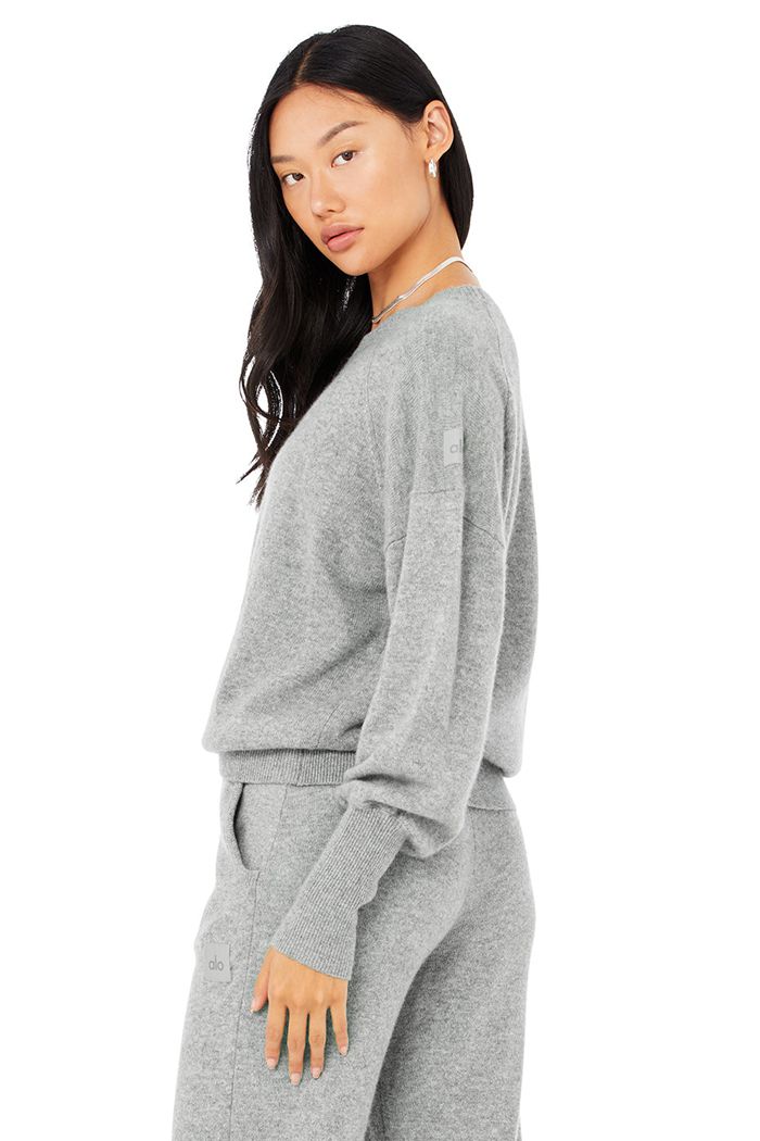 Long Sleeve Alo Yoga Cashmere Jet Set Crew Mujer Grises | 809315PFE