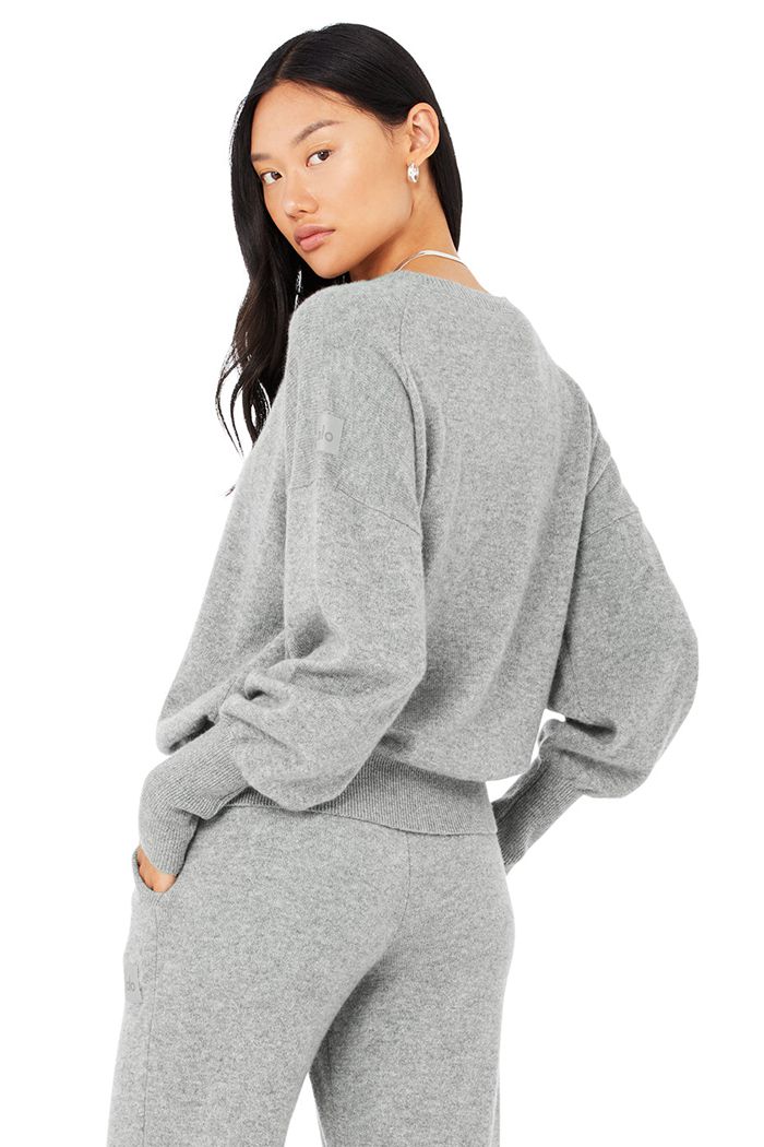 Long Sleeve Alo Yoga Cashmere Jet Set Crew Mujer Grises | 809315PFE
