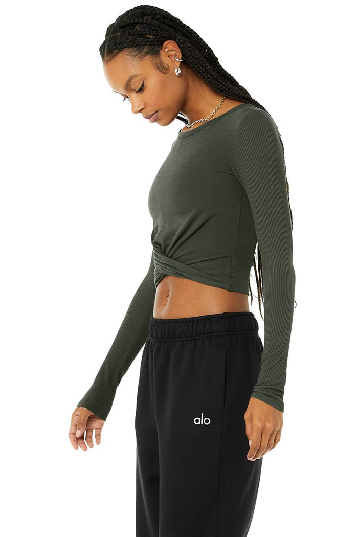Long Sleeve Alo Yoga Cover Mujer Verdes Oscuro | 296301ZFV