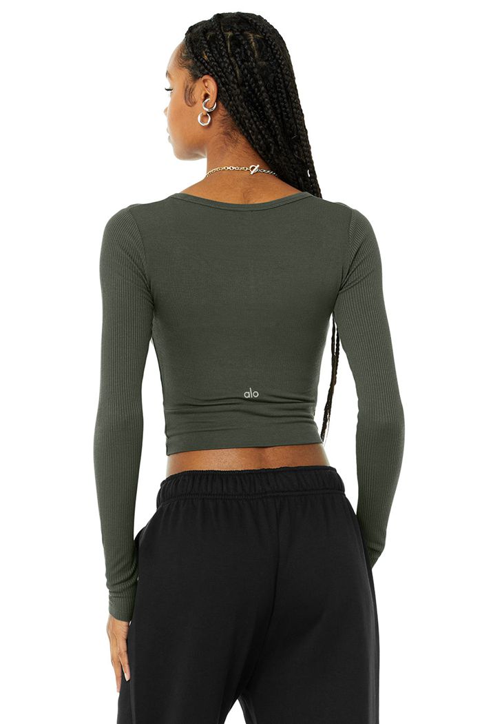 Long Sleeve Alo Yoga Cover Mujer Verdes Oscuro | 296301ZFV