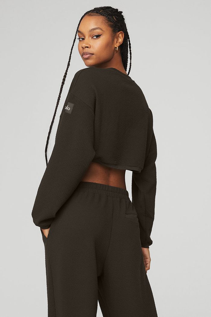 Long Sleeve Alo Yoga Cropped Tailored Crew Neck Mujer Negros | 549287JBS