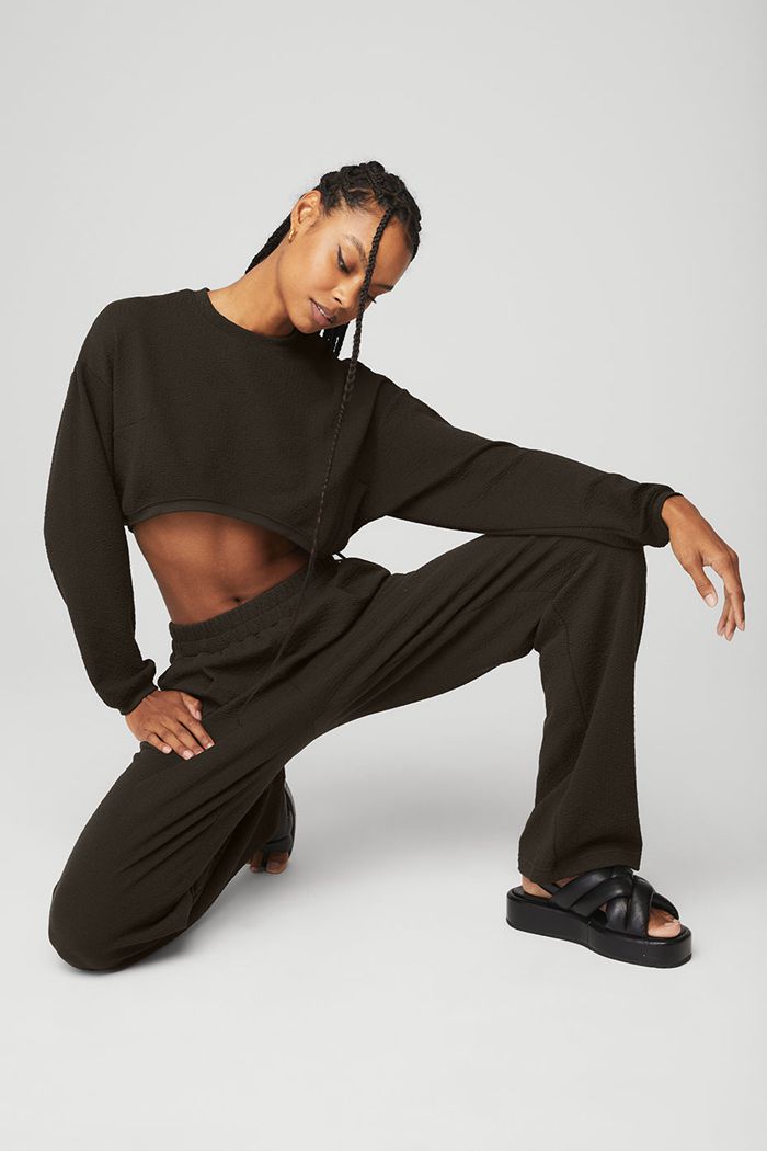 Long Sleeve Alo Yoga Cropped Tailored Crew Neck Mujer Negros | 549287JBS