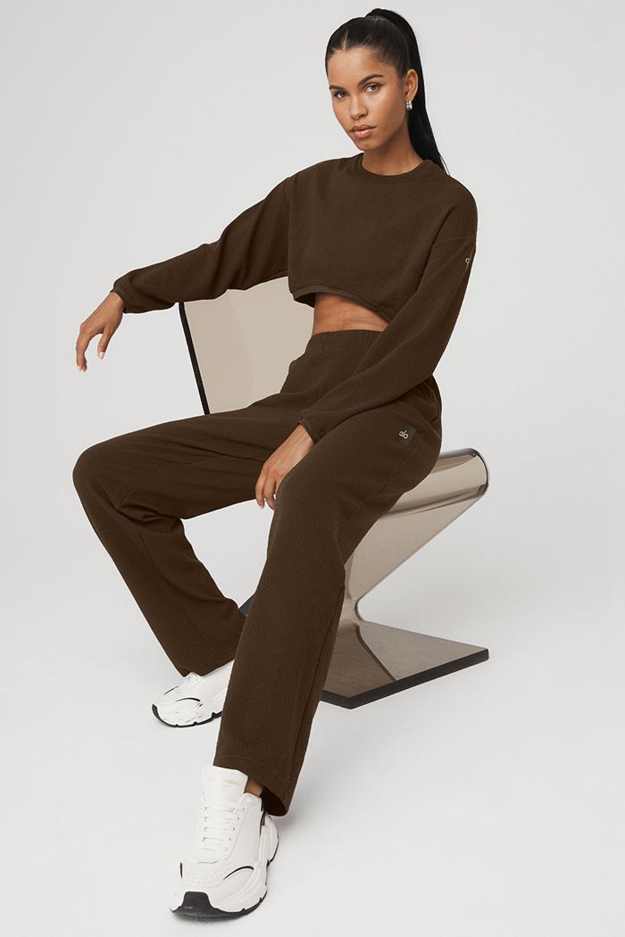 Long Sleeve Alo Yoga Cropped Tailored Crew Neck Mujer Negros | 549287JBS