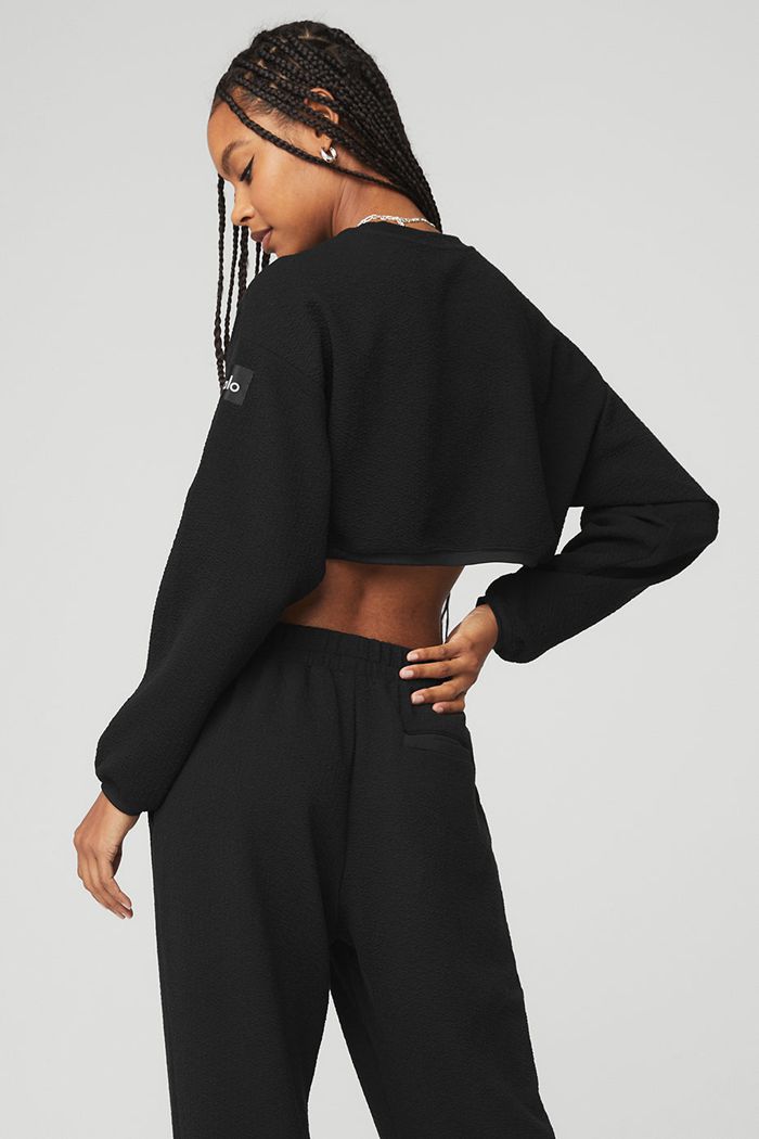 Long Sleeve Alo Yoga Cropped Tailored Crew Neck Mujer Negros | 607945NKX