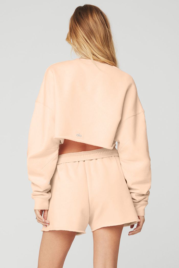 Long Sleeve Alo Yoga Extreme Crop Crew Neck Mujer Beige | 329085XHC