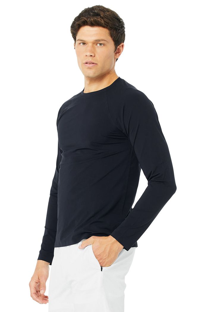 Long Sleeve Alo Yoga Idol Performance Tee Hombre Azul Marino | 726043GOC