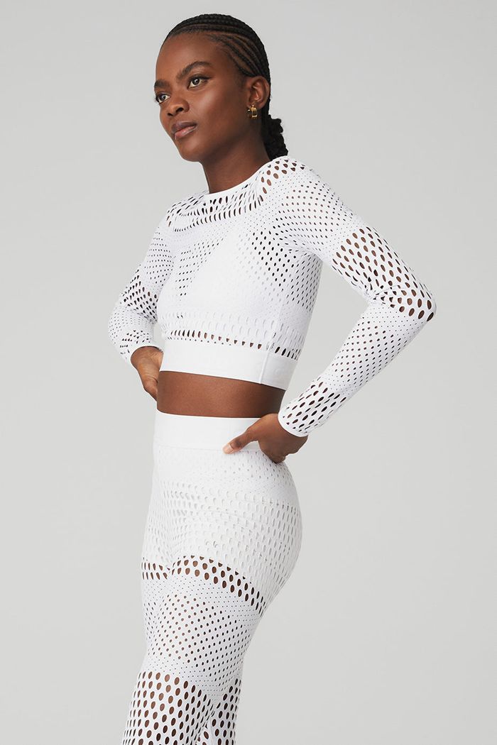 Long Sleeve Alo Yoga Mesh Haute Summer Mujer Blancos | 172953RXH
