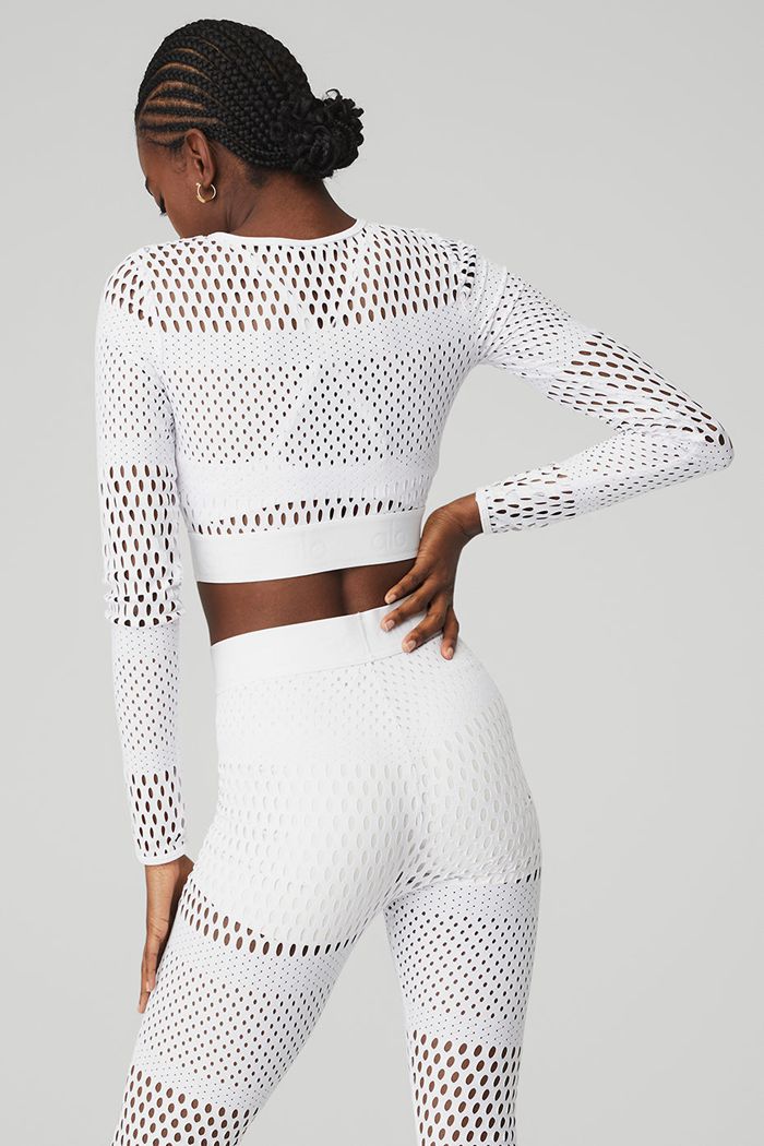 Long Sleeve Alo Yoga Mesh Haute Summer Mujer Blancos | 172953RXH