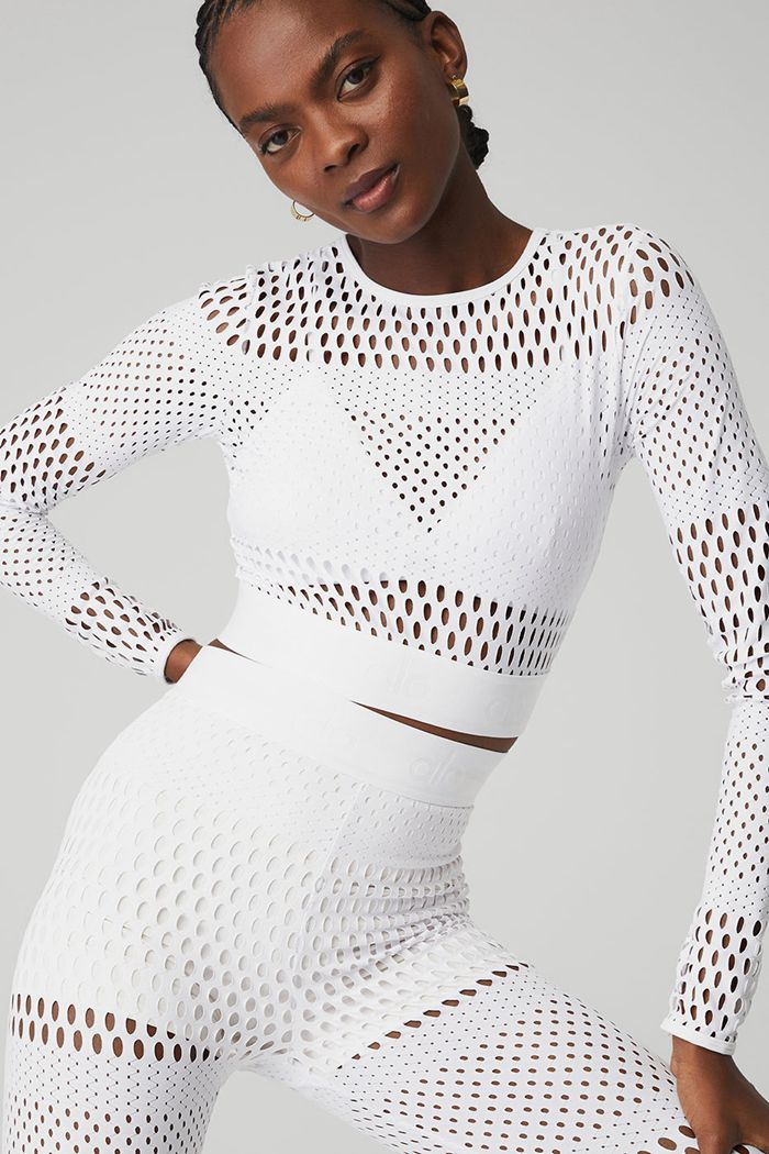 Long Sleeve Alo Yoga Mesh Haute Summer Mujer Blancos | 172953RXH