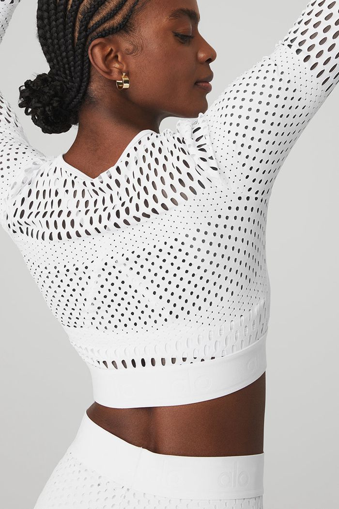 Long Sleeve Alo Yoga Mesh Haute Summer Mujer Blancos | 172953RXH