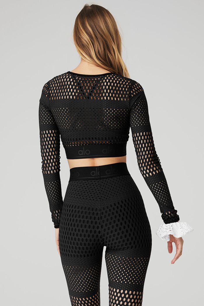Long Sleeve Alo Yoga Mesh Haute Summer Mujer Negros | 736042BFN