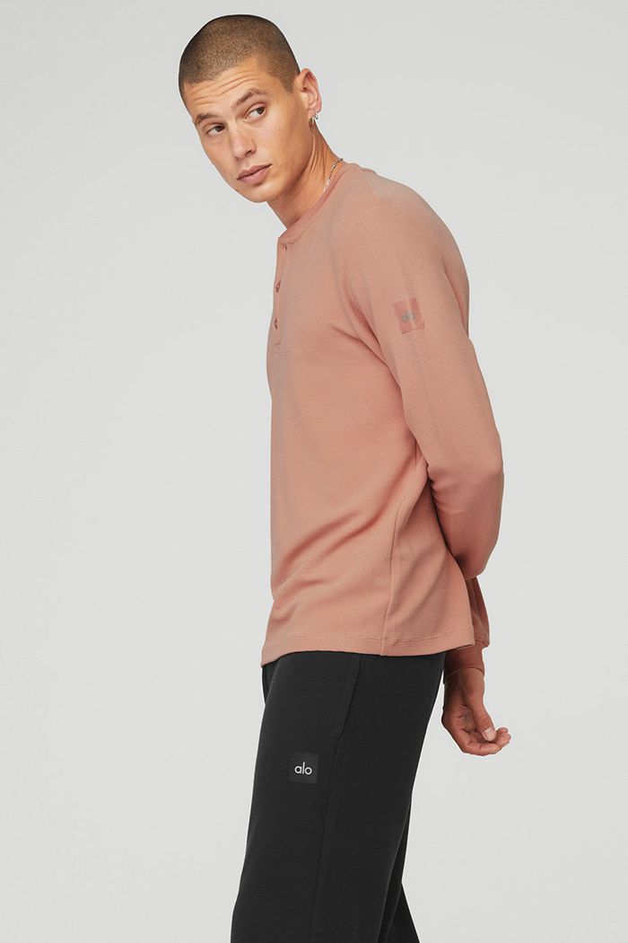 Long Sleeve Alo Yoga Micro Waffle Fast Break Henley Hombre Rosas | 169354MZW