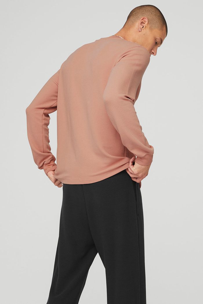 Long Sleeve Alo Yoga Micro Waffle Fast Break Henley Hombre Rosas | 169354MZW