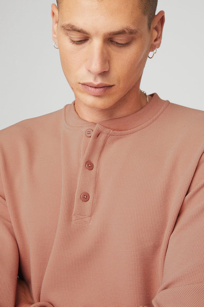 Long Sleeve Alo Yoga Micro Waffle Fast Break Henley Hombre Rosas | 169354MZW