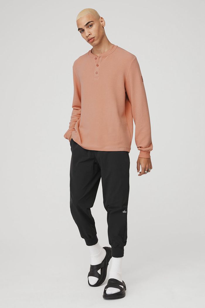 Long Sleeve Alo Yoga Micro Waffle Fast Break Henley Hombre Rosas | 169354MZW