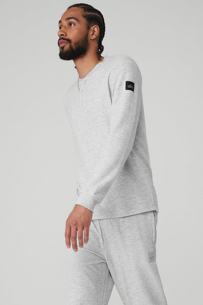Long Sleeve Alo Yoga Micro Waffle Fast Break Henley Hombre Grises | 308149AGM
