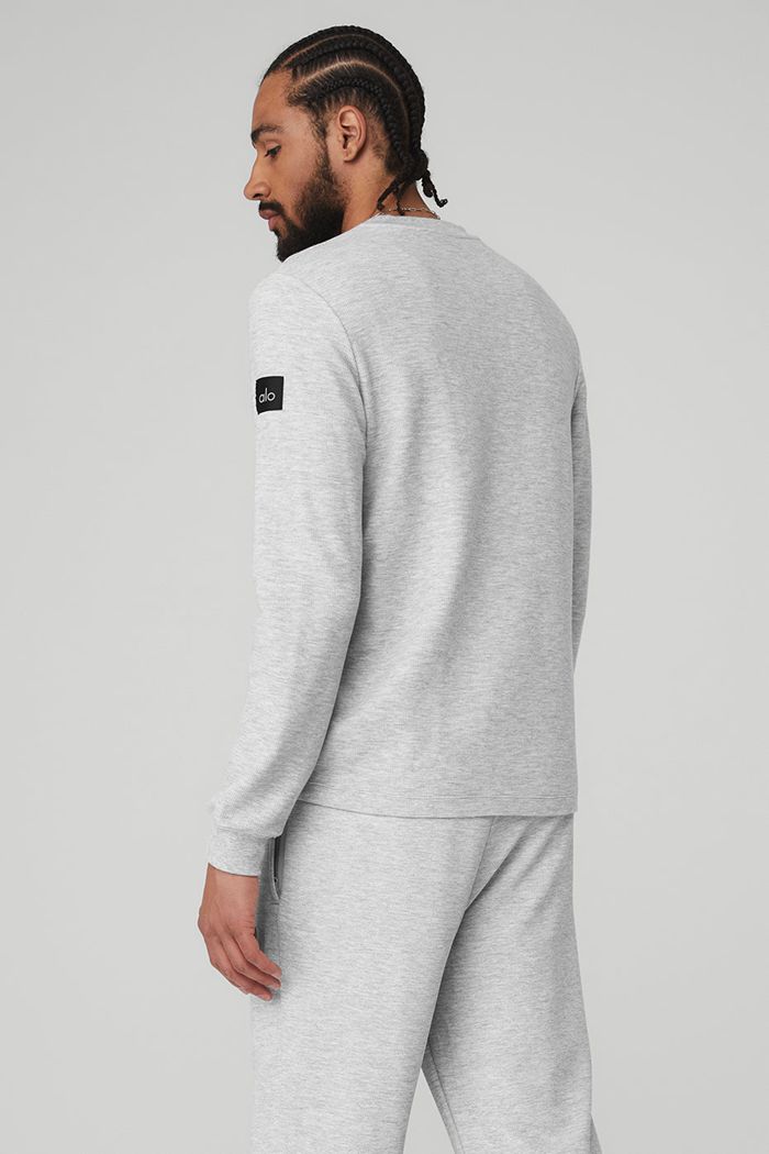 Long Sleeve Alo Yoga Micro Waffle Fast Break Henley Hombre Grises | 308149AGM