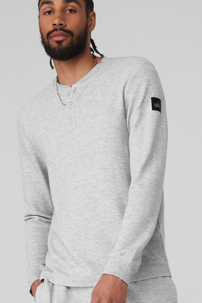 Long Sleeve Alo Yoga Micro Waffle Fast Break Henley Hombre Grises | 308149AGM
