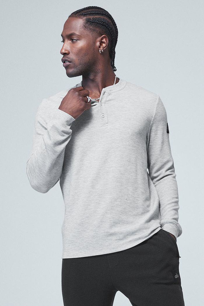 Long Sleeve Alo Yoga Micro Waffle Fast Break Henley Hombre Grises | 308149AGM