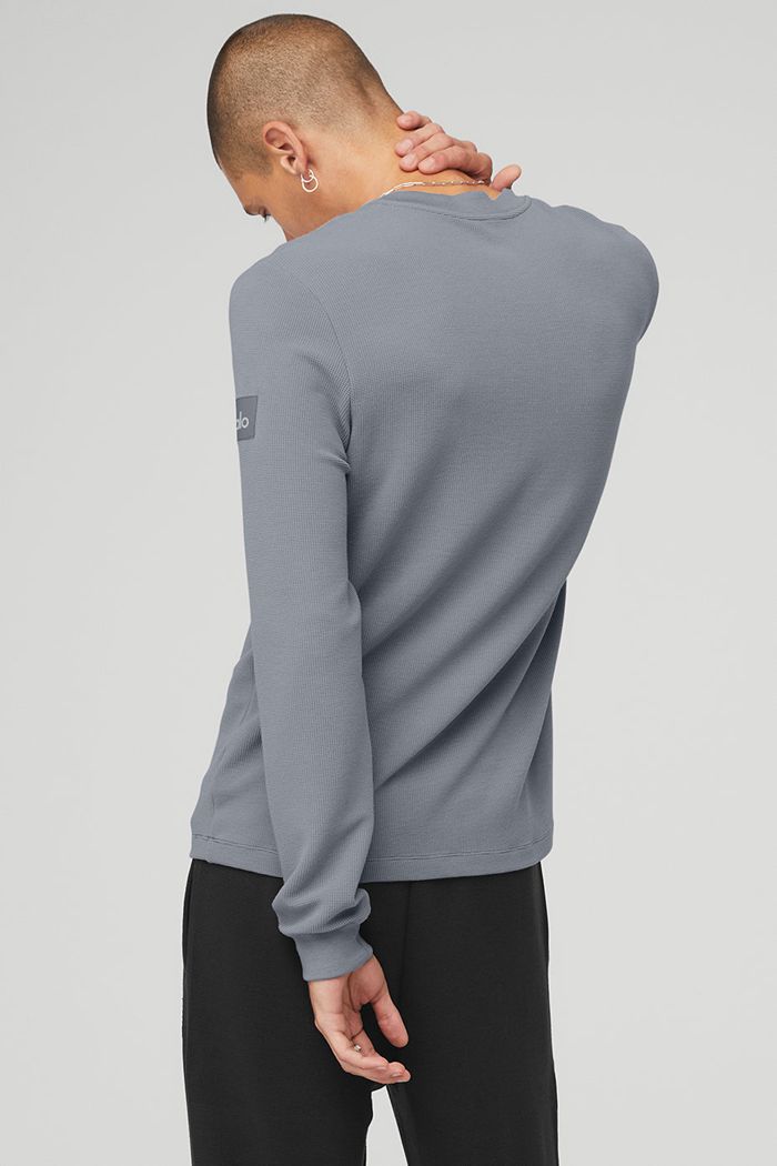 Long Sleeve Alo Yoga Micro Waffle Fast Break Henley Hombre Grises | 342601DNJ