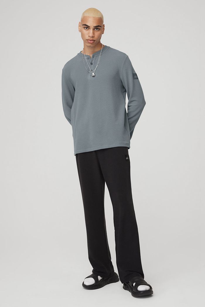Long Sleeve Alo Yoga Micro Waffle Fast Break Henley Hombre Grises | 342601DNJ
