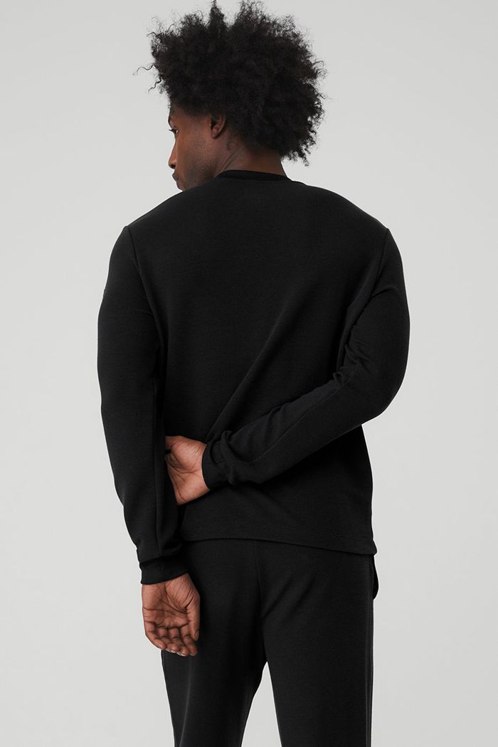Long Sleeve Alo Yoga Micro Waffle Fast Break Henley Hombre Negros | 902368AMU