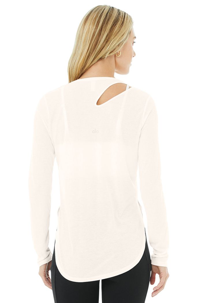Long Sleeve Alo Yoga Ribbed Peak Mujer Blancos | 079683VYC