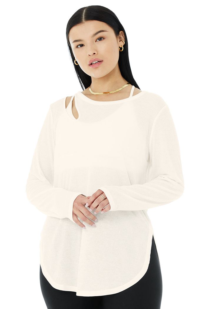 Long Sleeve Alo Yoga Ribbed Peak Mujer Blancos | 079683VYC