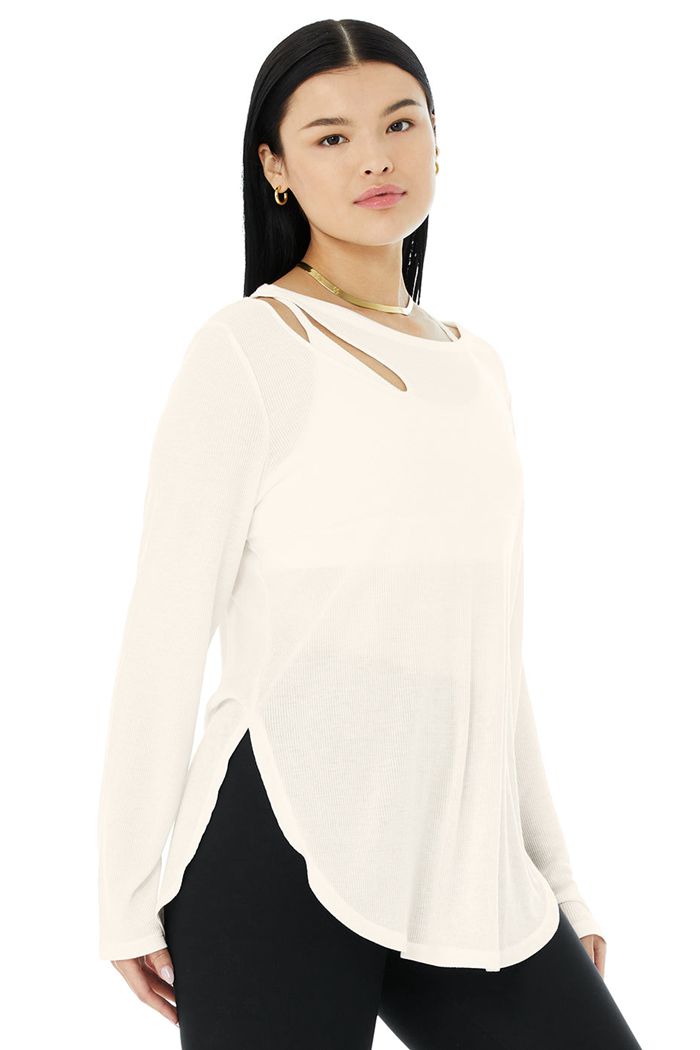 Long Sleeve Alo Yoga Ribbed Peak Mujer Blancos | 079683VYC