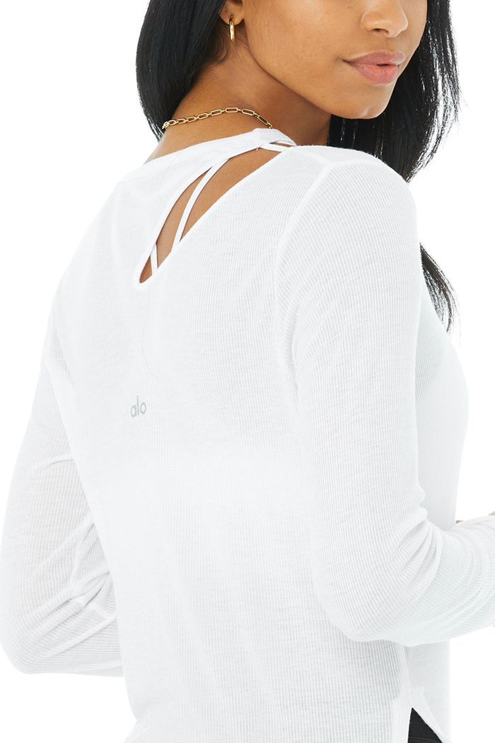 Long Sleeve Alo Yoga Ribbed Peak Mujer Blancos | 491760DBN