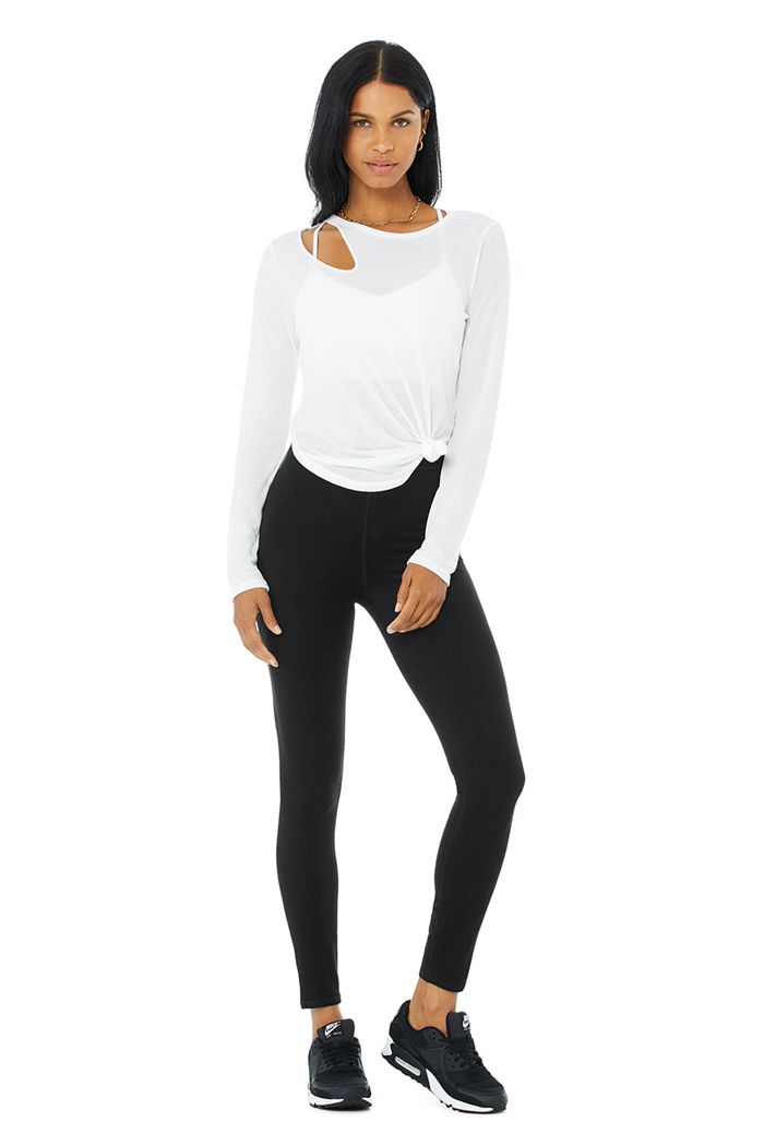 Long Sleeve Alo Yoga Ribbed Peak Mujer Blancos | 491760DBN