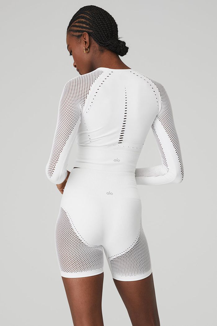 Long Sleeve Alo Yoga Seamless Open Air Mujer Blancos | 974026VBH