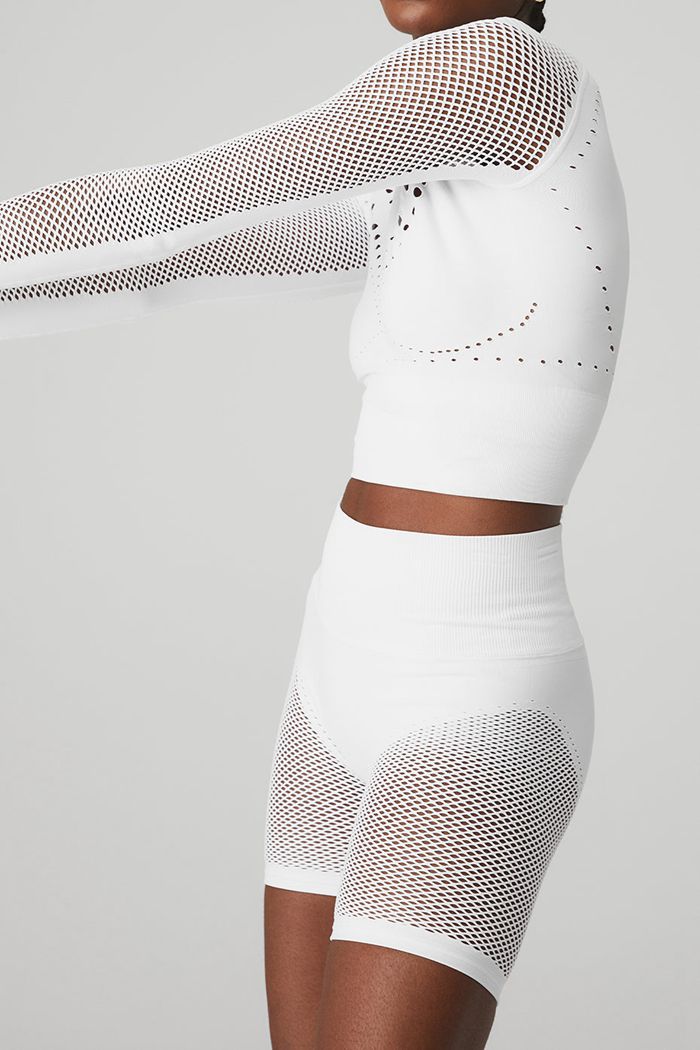 Long Sleeve Alo Yoga Seamless Open Air Mujer Blancos | 974026VBH