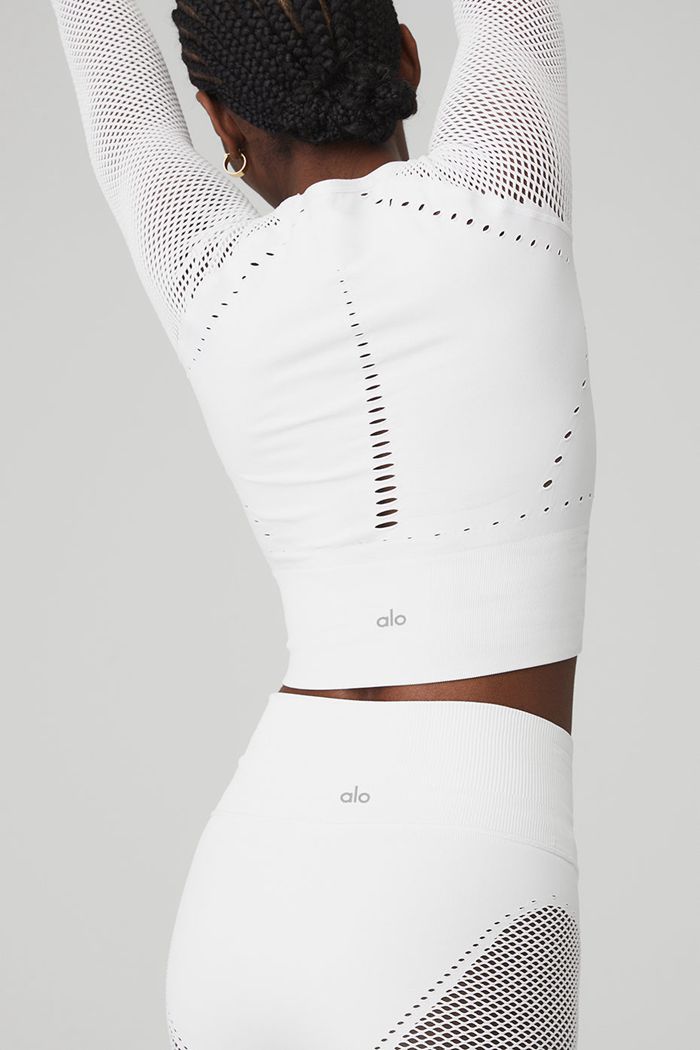 Long Sleeve Alo Yoga Seamless Open Air Mujer Blancos | 974026VBH