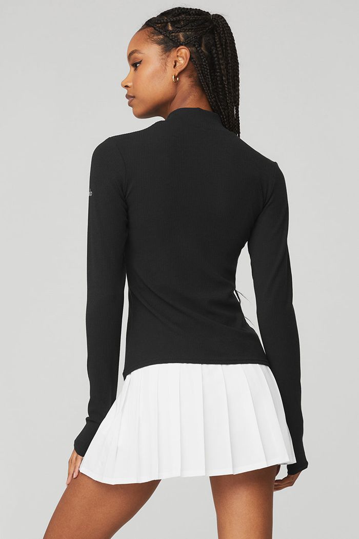 Long Sleeve Alo Yoga Wellness Rib Mock Neck Mujer Negros | 389426QNM