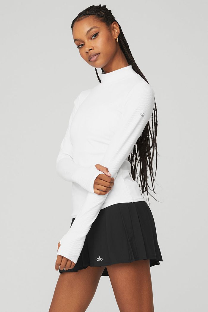 Long Sleeve Alo Yoga Wellness Rib Mock Neck Mujer Blancos | 483259KUN