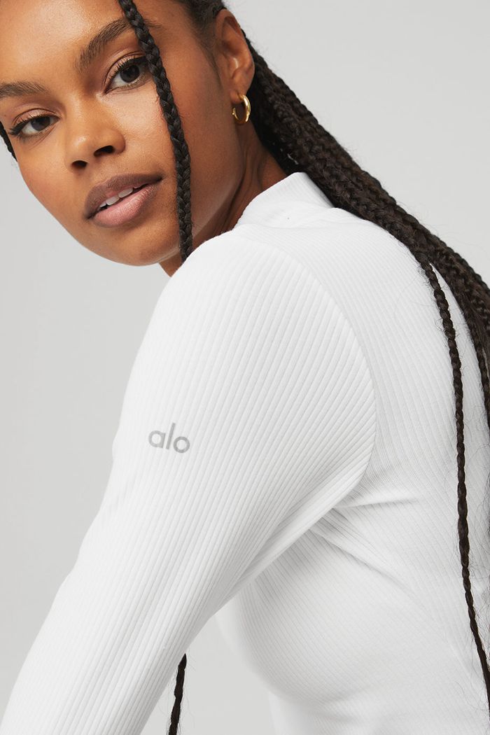 Long Sleeve Alo Yoga Wellness Rib Mock Neck Mujer Blancos | 483259KUN
