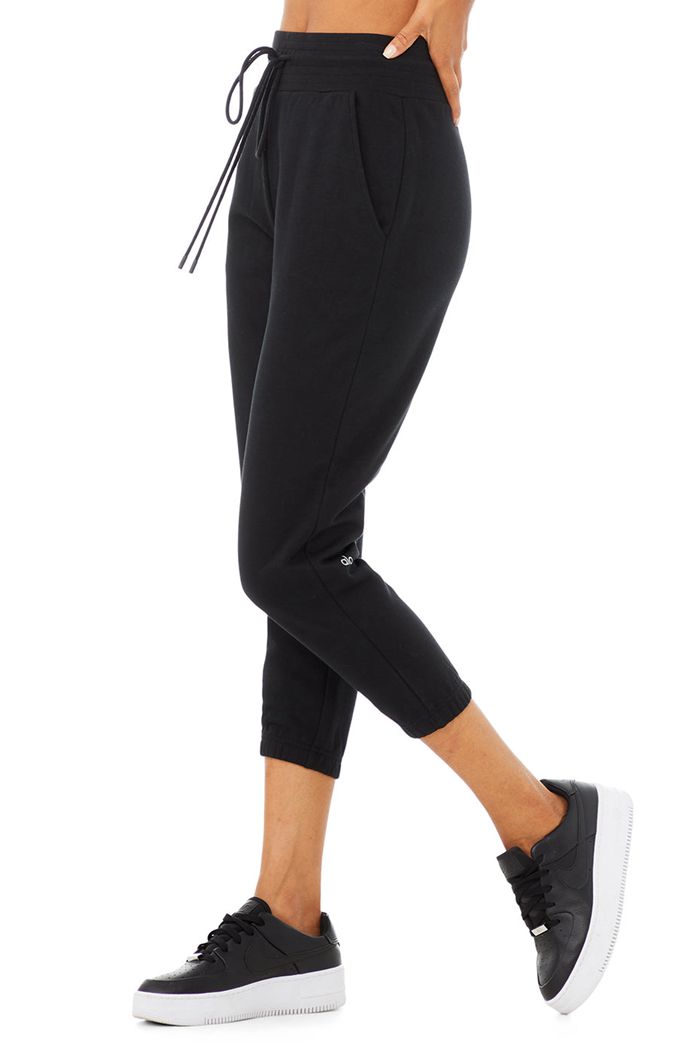 Pantalones Alo Yoga 7/8 Easy Sweat Mujer Negros | 513864MGU