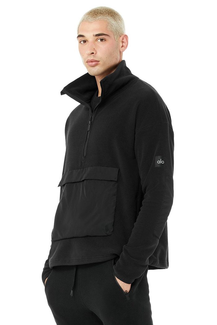 Pullover Alo Yoga 1/2 Zip Mammoth Polar Hombre Negros | 985467FRU