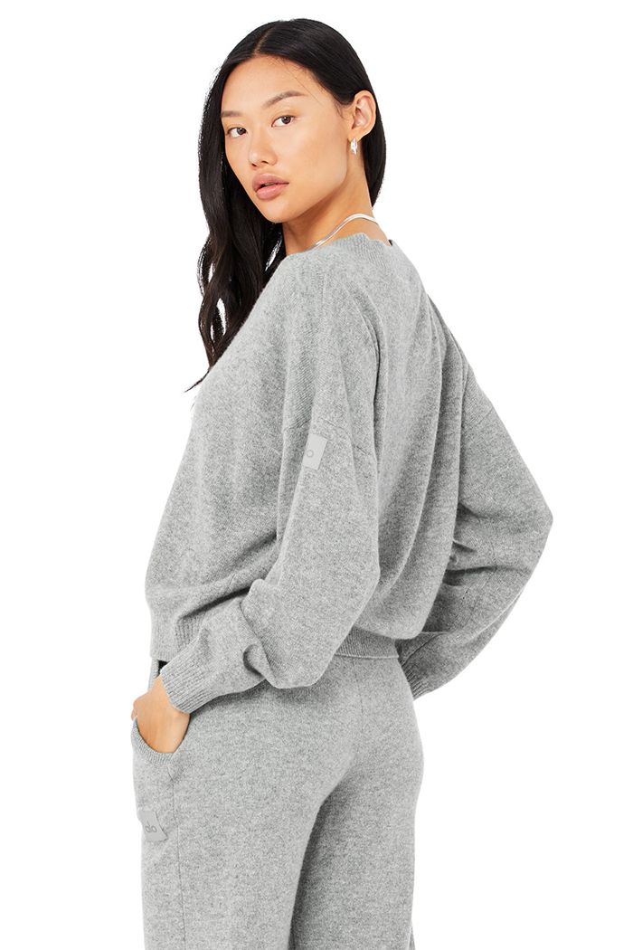 Pullover Alo Yoga Cashmere Jet Set V-Neck Mujer Grises | 708194OWQ
