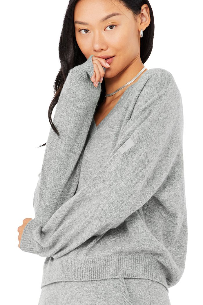 Pullover Alo Yoga Cashmere Jet Set V-Neck Mujer Grises | 708194OWQ