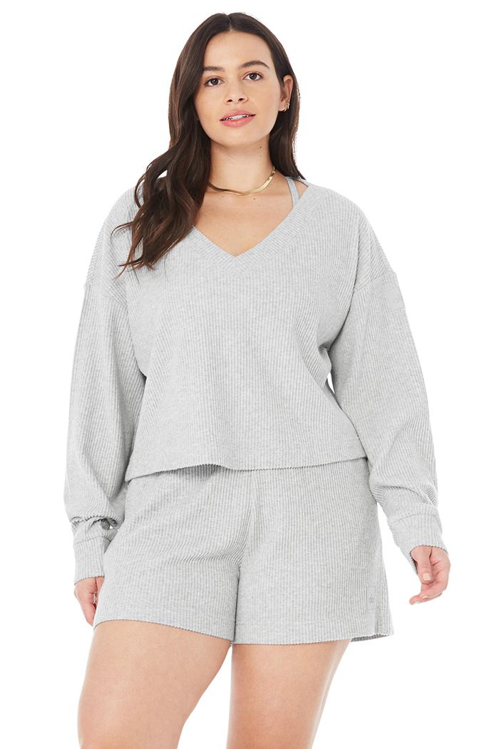 Pullover Alo Yoga Muse V-Neck Mujer Grises | 643815WTY
