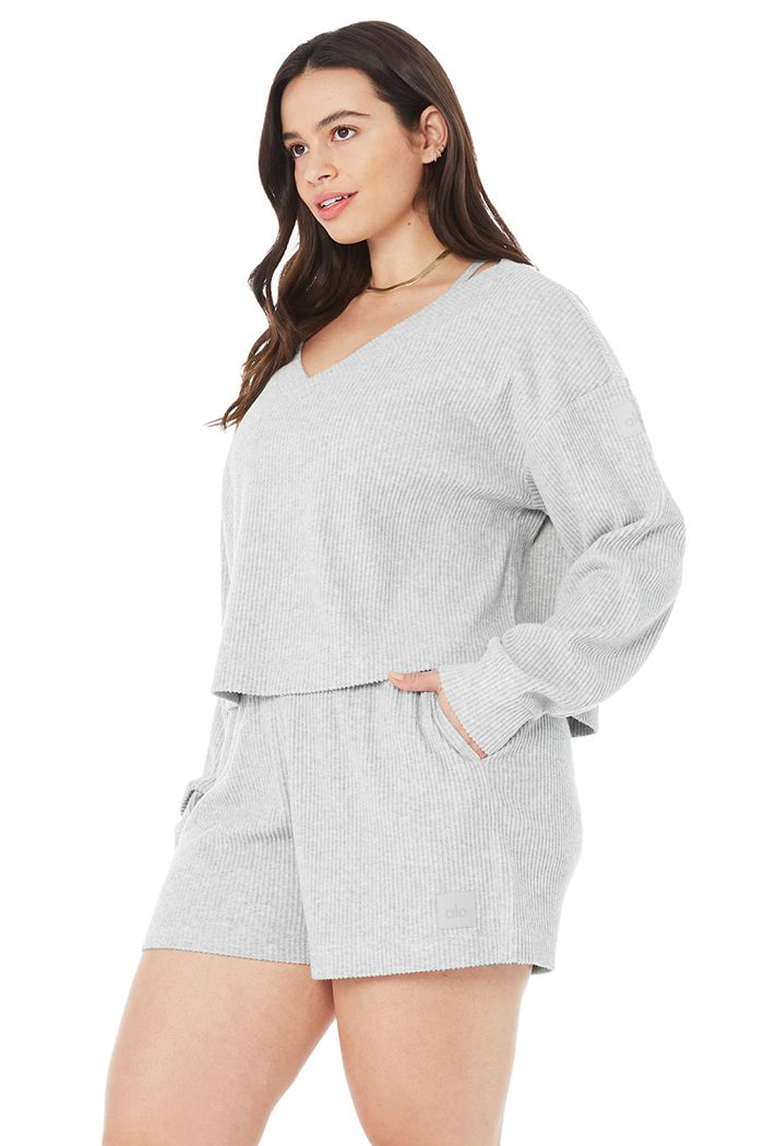 Pullover Alo Yoga Muse V-Neck Mujer Grises | 643815WTY