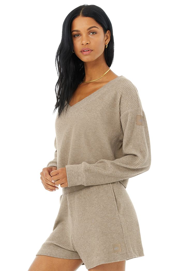 Pullover Alo Yoga Muse V-Neck Mujer Marrom | 294501NVX