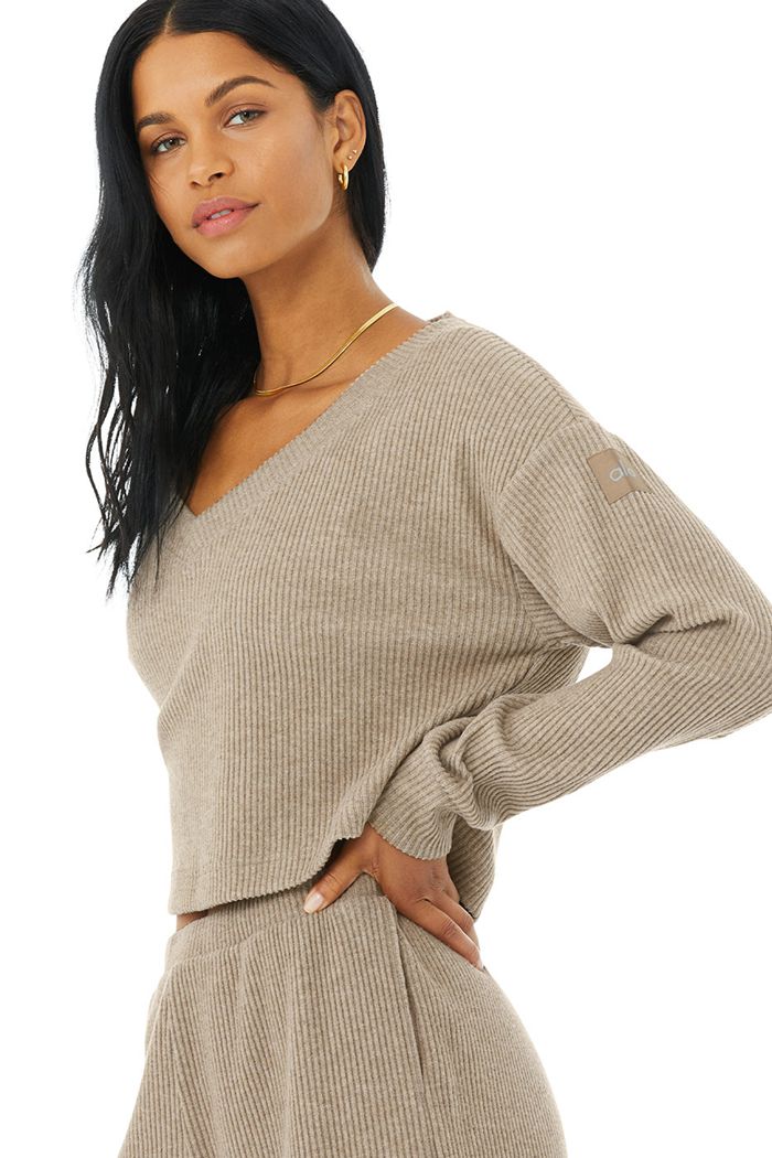 Pullover Alo Yoga Muse V-Neck Mujer Marrom | 294501NVX