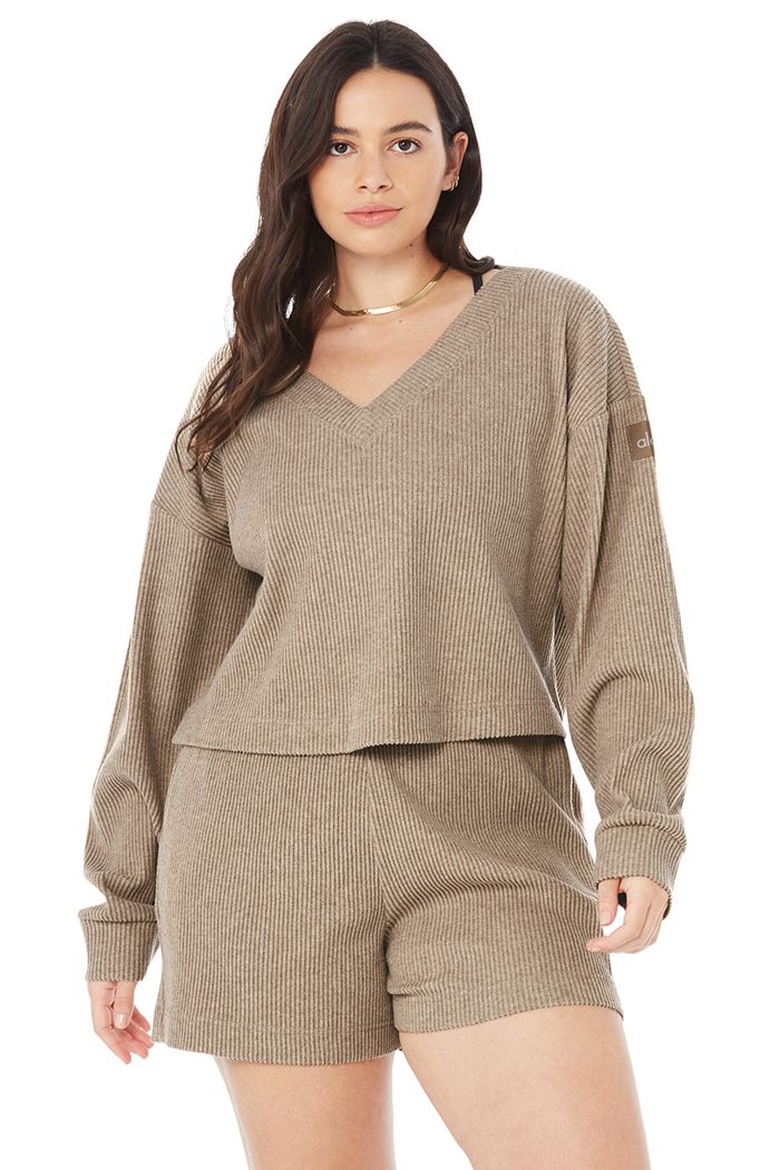 Pullover Alo Yoga Muse V-Neck Mujer Marrom | 294501NVX
