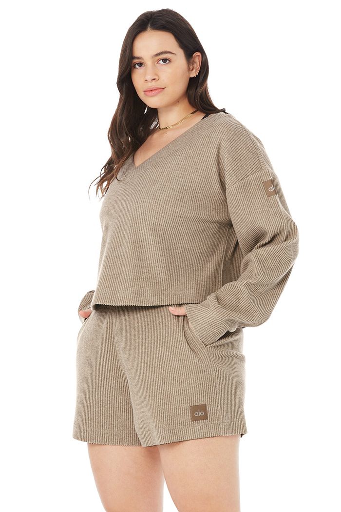 Pullover Alo Yoga Muse V-Neck Mujer Marrom | 294501NVX