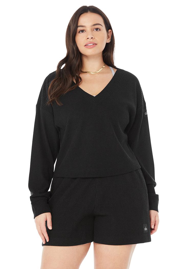 Pullover Alo Yoga Muse V-Neck Mujer Negros | 139047ELJ