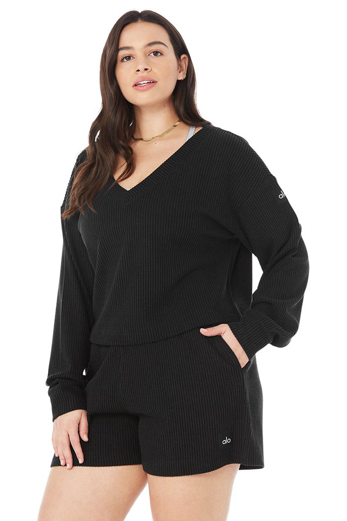 Pullover Alo Yoga Muse V-Neck Mujer Negros | 139047ELJ