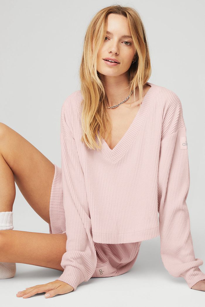 Pullover Alo Yoga Muse V-Neck Mujer Rosas | 802456PKU